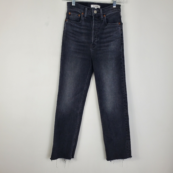 Re/Done Denim - RE/DONE 70s High-Rise Stove Pipe Jeans Womens Size 25 Inky Black Button Fly